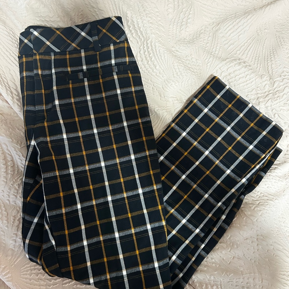 Anthropologie Plaid Ankle Pants - Black, White, Gold